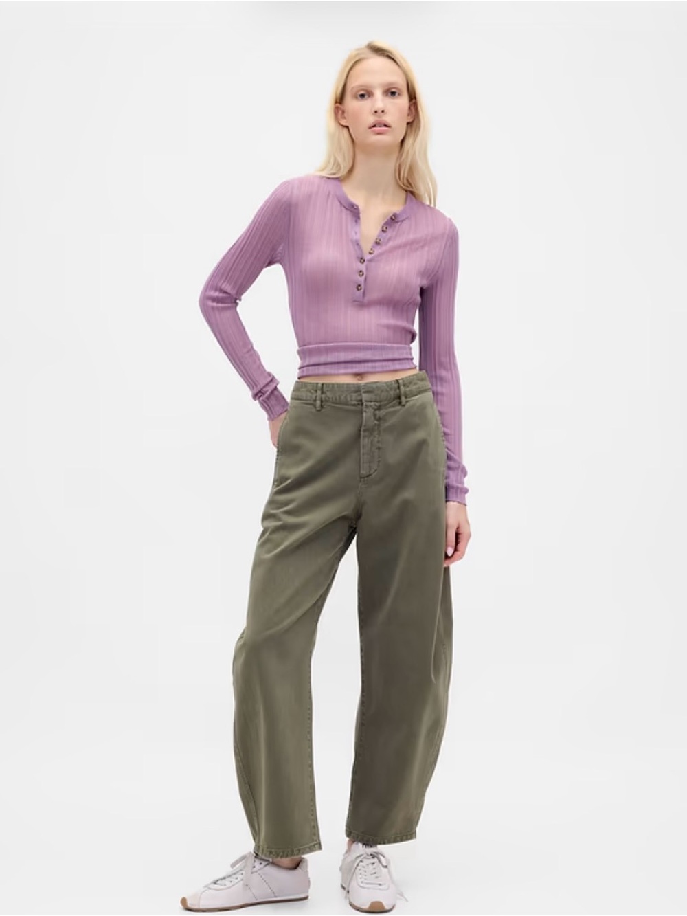 Mid Rise Twill Barrel Pants 4